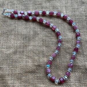 Strawberry quartz & crystal spacers Necklace 8mm Square Bead quartz New